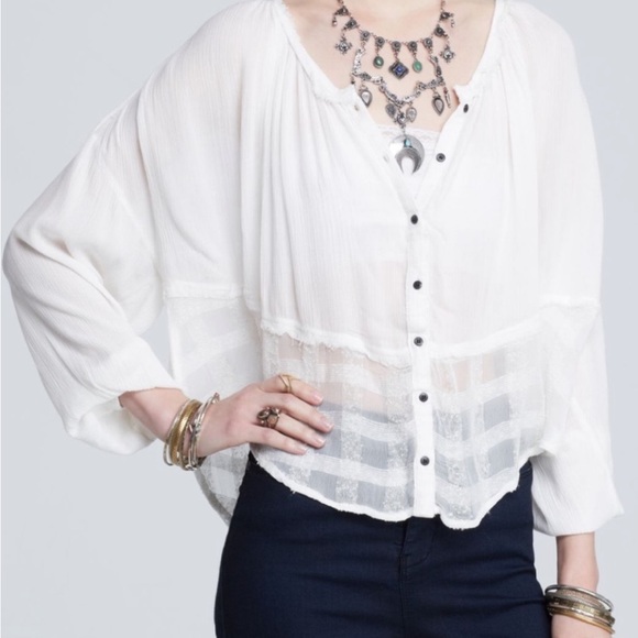 Free People Rainy Days Gauzy Swing Top Peasant Blouse, White, Size M, NWT - Picture 5 of 12